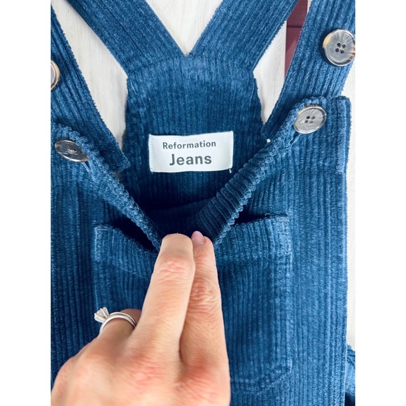 Reformation Jeans Corduroy Overalls Button Accent Wide Leg Blue Size 2 - Picture 3 of 8